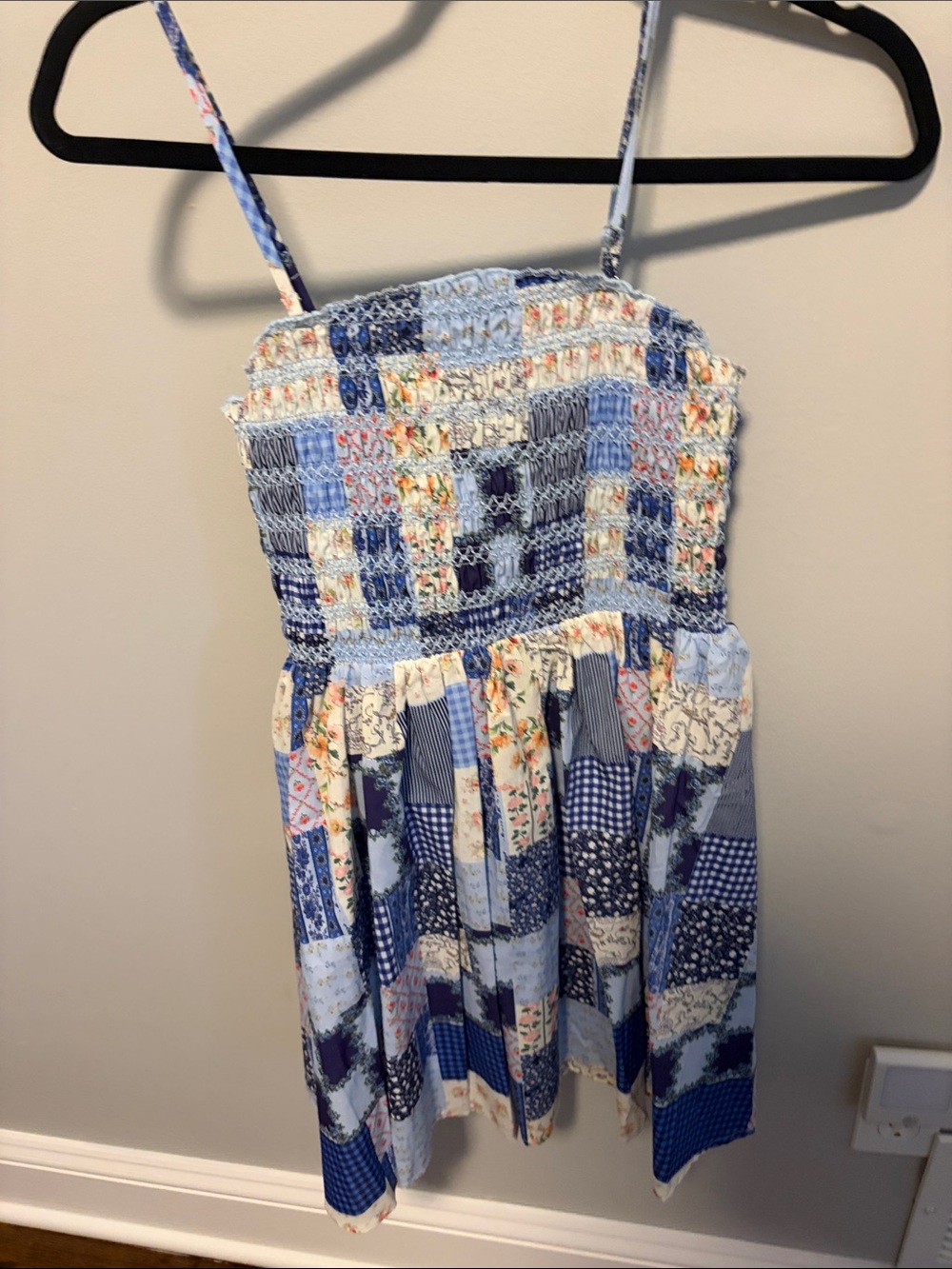 NWT Pink Lily Blue Patchwork Smocked Sundress xsmall